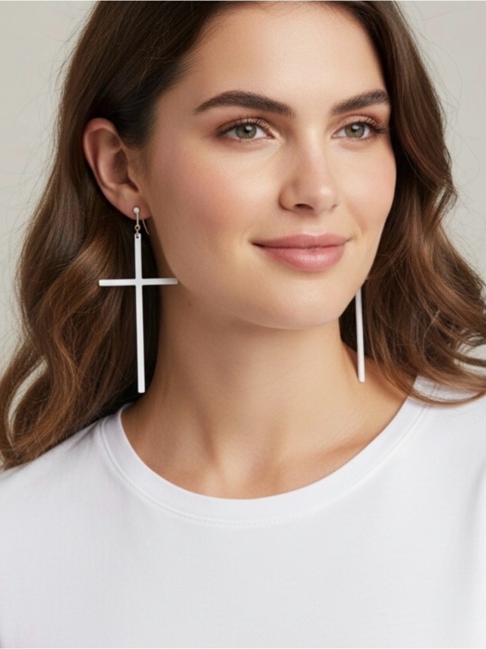 White Cross Drop Earrings